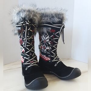 MUK LUKS Gwen Tall Lace Up Faux Fur Lined Thinsulated Sz 9